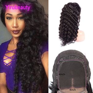 Malaysisk spetsstängning Deep Wave Wigs 4*4 Wig Natural Color Curly 4x4 Spets Wig Wholesale Human Hair Produuts 10-32 tum