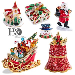 HD 5スタイルの手描きのトリンケットボックスを描いたトンケットボックスは置物宝飾品サンタクロースベアースレッドクリスマスパターンヒンジジュエリーボックスクリスマスギフト201210