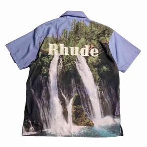 Unisex Rhude Letnie koszulki Hawajska para Krótki rękaw Wydruk Koszula z krótkim rękawem Przycisk Luksusowy Krótki Rękawów Odzież