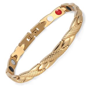 Gold Stainless Steel Black Germanium Magnetic Chain Link Bracelet for Women Men Health Care Energy Jewelry Snoring Dragon Style