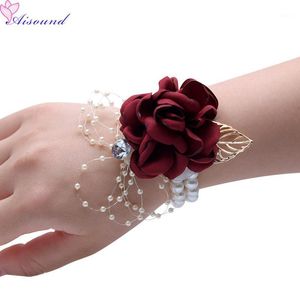 Aisound Wedding Flower Corsage Artificial Rose Floral Armband för Prom Decor of Bride Bridesmaid Silk Flowers 10pcs