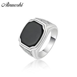 AINOUSHI 925 uomini d'argento anello di fidanzamento di nozze nero solitario geometrico maschio argento festa di compleanno anello regalo gioielli Y200106