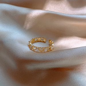 Star Heart Love Hollow Moda Joias Anel Feminino Banhado a Ouro Cristal Anéis Abertos para Mulheres Novo Design