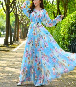 Casual Dresses Maxi Dress Floral Printed Loose Chiffon Fashion Islamic Clothes Muslim Female Saudi Arabia Dubai Kaftan Long Summer