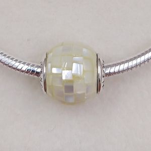 Essence Series Generosity White Mor-of-Pearl Mosaic Clear CZ Pandora Charms För Armband DIY Jewlery Making Loose Pärlor 925 Silver Smycken Partihandel 796079mmw