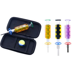 NC085 Hookah Glass Pipe Bag Set Colored Cooling Oil Inside Smoking Pipes mm Titanium Ceramic Nail Clip Wax Tool Silicon Jar Dab Rig Bong Colors