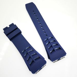 25mm Dark Blue Watch Band 20mm Folding Clasp Rubber Strap For RM011 RM 50-03 RM50-01