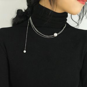 Pendant Necklaces Necklace For Women Jewelery Stainless Steel Sweater Chain Titanium Pearl Clavicle