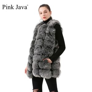 ピンクのジャワQC19035新しい到着の本物のキツネの毛皮のベスト長いベストの女性の冬の厚い毛皮のコートファッションジャケットの高級毛皮の服201212