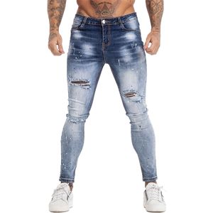 Gingtto homme cintura elástica magro para homens estiramento calças streetwear homens jeans azul zm139 c1123