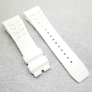 25mm White Watch Band 20mm Folding Clasp Rubber Strap For RM011 RM 50-03 RM50-01