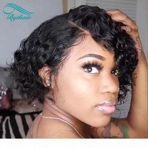 Bythair Short Bob Curly Lace Front Wig Brazilian Human Hair Full Lace Wigs For Black Women Pre Plucked Natural Hairline With Baby Hairs