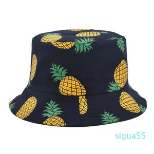 Krowa druku wiadro kapelusz Rybak Kapelusze Banana Ananas Druku Umywalka Czapka Kobiety Mężczyźni Outdoor Travel Caps Caps Boys Girls Fashion Akcesoria 21