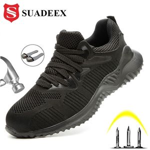 Suadeex 강철 발가락 안티 스매싱 작업 신발 무시할 수있는 건설 부츠 남성 안전 스니커즈 Y200915