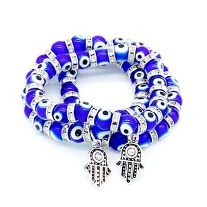 2022 Nowe Lucky Hand Eye Strands Zroszony Wisiorek Bransoletki Handmade Koraliki Elastyczna Bangle Unisex Kobiety Mężczyźni Moda Biżuteria