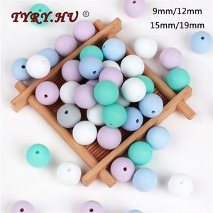 500pc 둥근 실리콘 비즈 9mm 12mm 15mm 19mm 아기 젖꼭지 목걸이 DIY 아기 펜던트 목걸이 식품 학년 아기 Teether 220228