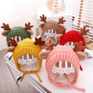 5 colori Cappello a maglia per bambini Autumn e inverno Inverno carino Cappello di lana di lana corna per bambini Protezione da cartone animato Calda