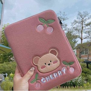 Korea Bear Ipad Bag Pouch Söt Girls Cherry iPad Pro 11 10.5 9.7 tums tabletthylsa Fodral Förvaring 13inch Laptop Innerväska 211224