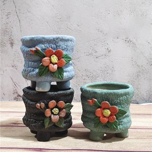 Planters Potten Koreaanse Hand Minch Floret Succulente Bloempot Vintage Groene Plant Keramische Pot Container Home Balkon Creatieve Tuinieren