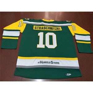 Homens humboldt forte strasschnitzki bordado verde real #10 Humboldt Broncos Hockey Jersey ou personalizado qualquer nome ou número de camisa retrô