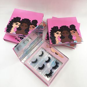 Emballage de livre de cils personnalisé avec pince à épiler, 3 paires différentes 3D 5D 25mm, boîtes à cils en vison