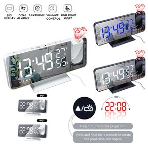 3 Color LED Digital Alarm Clock Radio Projection With Temperature And Humidity Mirror Clock Multifunctional Bedside Time Display 201120