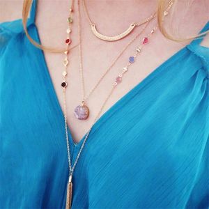 statement tassel necklace women multilayers chain choker necklaces pendant Jewelry with quartz Y200323