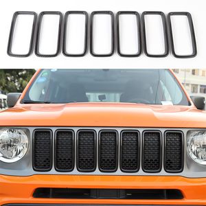 ABS Front Mesh Grille Inserts Grill Cover Trim Carbon Fiber for Jeep Renegade 2019-2020 Auto Exterior Accessories