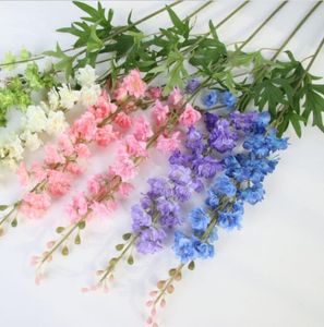 Fiori decorativi artificiali giacinto Delphinium 2 ramo lungo forcella Guida di nozze soggiorno fiore di seta singolo viola