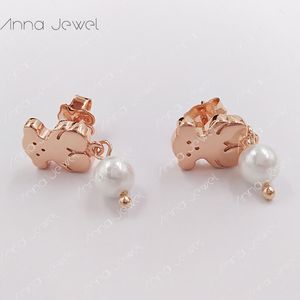 Bear jewelry 925 sterling silver girls Tors Rose Gold Pearl earrings for women Charms 1pc set wedding party birthday gift Ear-ring Luxury Accessories