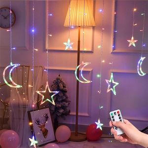 LED icicle Star Moon Lamp Fairy Curtain String Lights Christmas Garland Outdoor For Bar Home Wedding Party Garden Window Decor Y200903