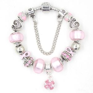 Nyankomst Partihandel Bröstcancermedvetenhet Smycken Rosa Ball Bead Armband Rosa Band Bröstcancerarmband För Kvinnor Flickor