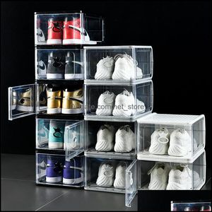 Thicken Clear Plastic Shoe Box Stofdicht Sport Storage Transparante Sneaker Boxen Stapelbare Boot Organizer Zwart Grijs Drop Levering Deel
