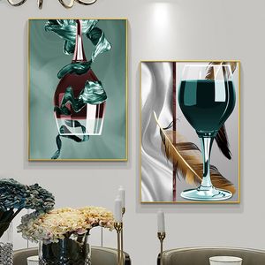 Stampa nordica e poster Astratto Bicchiere da vino rosso Pittura su tela Sala da pranzo e cucina Decorazione domestica moderna Immagine artistica da parete
