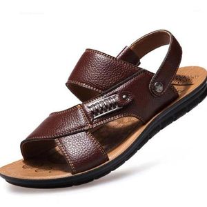 Sandalet Erkekler Yaz Plaj Seyahat Ayakkabıları Üzerinde Kayma Hakiki Deri Rahat Artı Boyutu 48 Male1