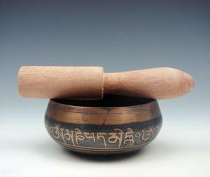 ingrosso Canto Dei Chakra Delle Ciotole-Vintage Tibetan Brass Art Realed Gold Gilt Chakra Ciotola di canto w Striker