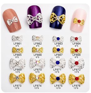 NAR003 1PC Mini Stor Storlek Bow Shaped Nails Rhinestones Färgglada Crystal Nail Accessories DIY Nail Art Decorations