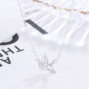 JrSr New 100% 925 Sterling Silver Thousand Paper Crane Pendant Necklace Woman DIY Jewelry Valentines Day Gift Q0531