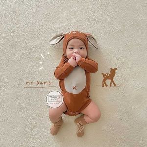 Baby kläder jul hjort kostym total romer för födda elastiska spädbarn pojkar jumpsuit med hatt toddler tjej kläder 211229
