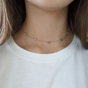 cz station choker necklace fine 925 sterling silver 5pcs bezel cz dots geometric simple fashion girl women gift thin collarbone chain