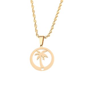 Collana con ciondolo a forma di palma da cocco in acciaio inossidabile, gioielli a catena rotonda per vocazione alla spiaggia delle Hawaii