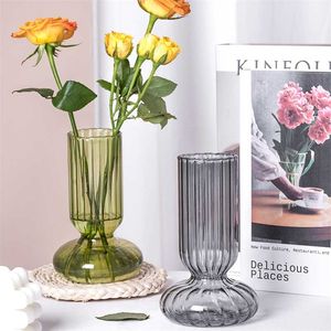 Vase Home Decor Flower Pots Decorative Living Room Decoration Glass Container Transparent Striped Crystal Hydroponic Ornaments 211222