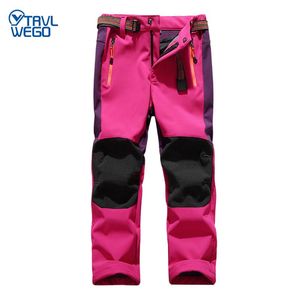 Pantaloni da sci TRVLWEGO Sci Trekking Campeggio Bambino Impermeabile Traspirante Pile Invernale Soft Shell Pantaloni da neve spessi per bambini