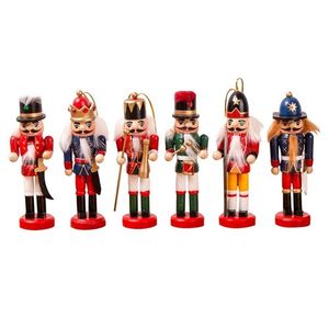 6 Pcs/set Wood Nutcracker Puppet Christmas Wooden Handmade Crafts Home Shop Desktop Ornament Decoration Birthday Gift King Doll 201130