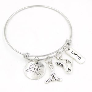 Nova Chegada Atacado Aço Inoxidável Bangle Liga de Zinco Skate Ice Hockey Charms Braceletbangle para Nadadores Girl Gift Jewelry