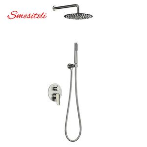 Smesiteli Modern Lead-Free SUS304 Faucet Wall Mount Bathroom 8''-12'' Rainshower& Handshower System Shower Set Brushed Stainless LJ201211