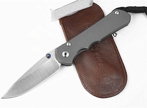 High end Folding Knife S35vn Drop Point Satin Blade CNC TC4 Titanium Handle With Leather Sheath