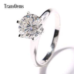 Transgems Fashion 14k White Gold 2 carat 8mm F Color moissanite Engagement Ring Solitare with Accents For Women Y200620