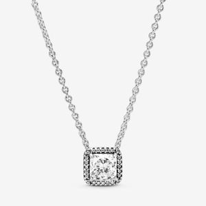 100% 925 Sterling Silver Square Sparkle Naszyjnik Halo Moda Kobiety Wedding Engagement Jewelry Akcesoria