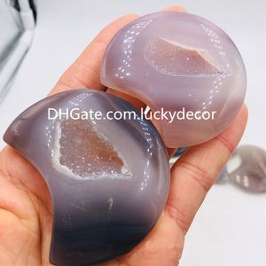 5 sztuk 50-60mm agat geode księżyc kształt leczniczy kryształ naturalny Druzy kwarcowy rzeźbione zmartwienie Palm kieszeń Kamień Reiki Chakra Medytacja Terapia Deco